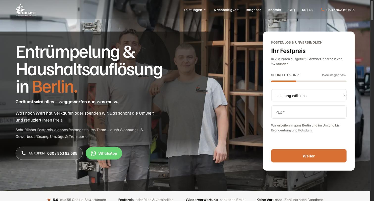 Startseite von Alles4You, gebaut von teho